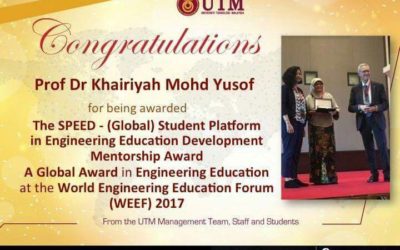 Congratulations to Prof Dr Khairiyah Mohd Yusof as the recipient of the Student Platform in Engineering Education Development (SPEED) Mentorship Award