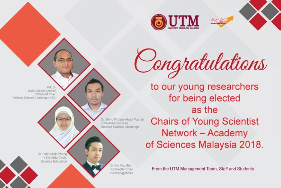 Congratulations to AP Dr Hafiz Dzarfan and Dr Ho Wai Shin for being elected as the Chair of Young Scientist Network 2018