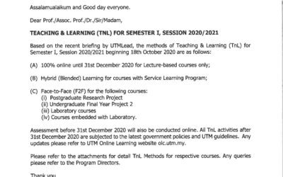 TEACHING & LEARNING (TNL) FOR SEMESTER 1, SESSION 2020/2021