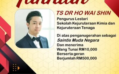 Tahniah di atas penganugerahan sebagai SAINTIS MUDA NEGARA (Kategori Sains Fizikal) dari Akademi Sains Malaysia