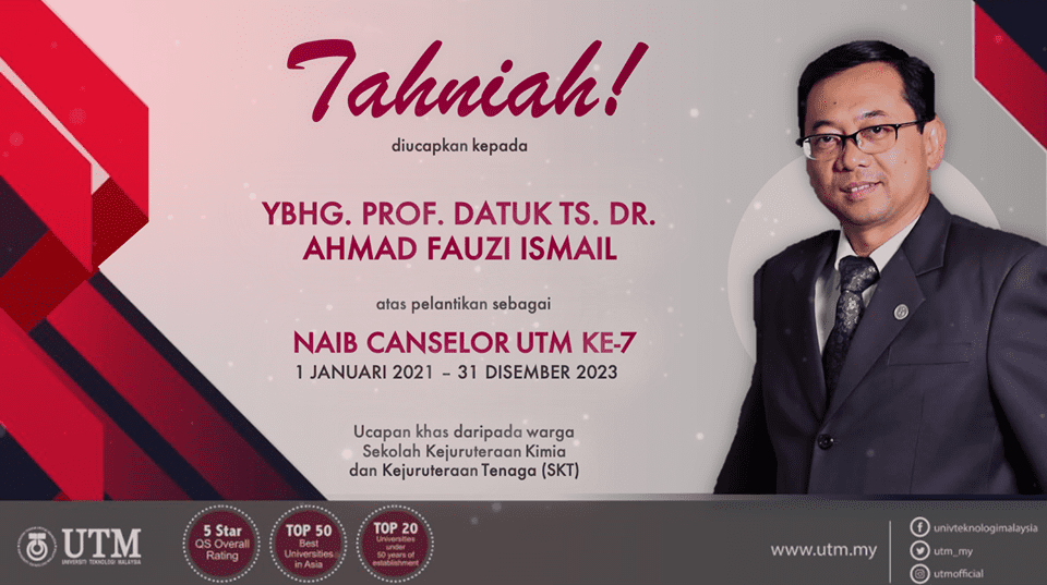 Tahniah YBHG. PROF. DATUK TS. DR. Ahmad Fauzi Ismail