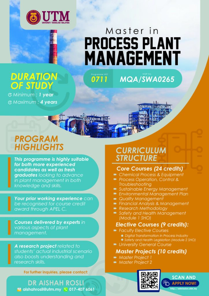 MSc Process Plant Management  Faculty of Chemical & Energy Engineering