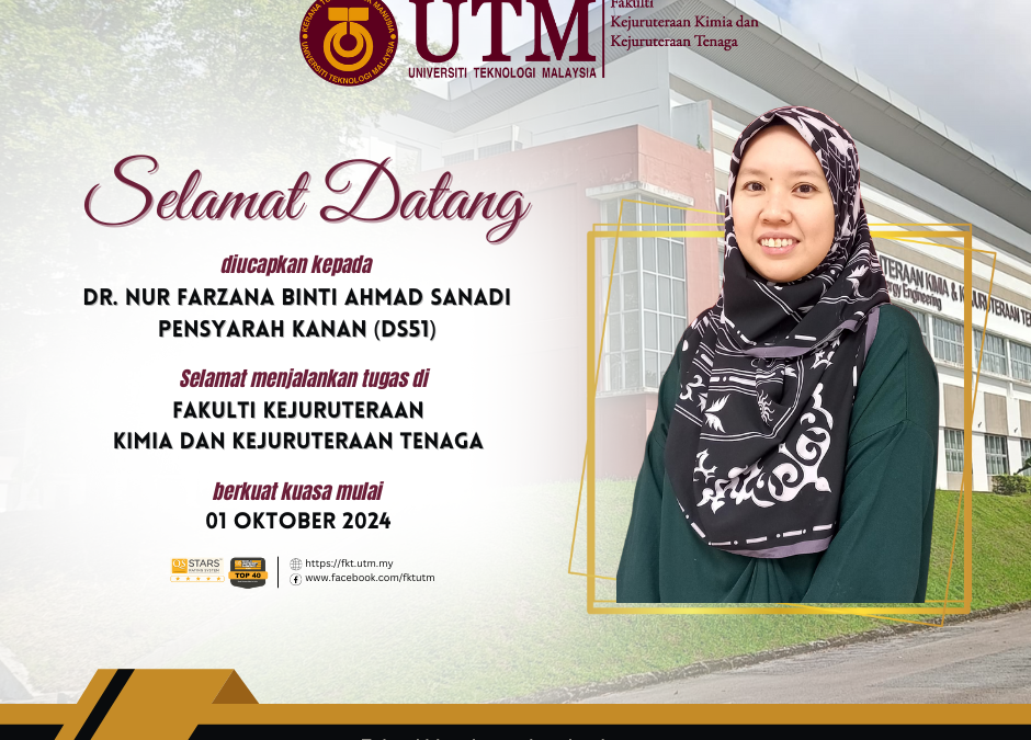 SELAMAT DATANG STAF BAHARU – DR. NUR FARZANA BINTI AHMAD SANADI (1 OKTOBER 2024)