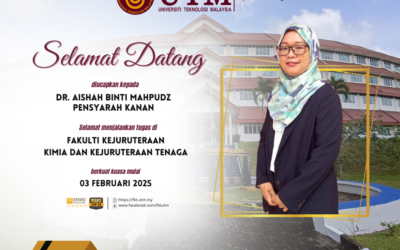 SELAMAT DATANG KEPADA STAF BAHARU KE FKT – DR. AISHAH BINTI MAHPUDZ