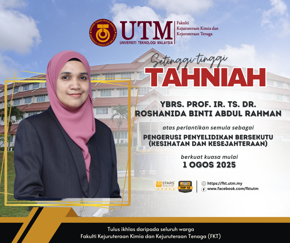 Setinggi-tinggi Tahniah YBrs. Prof. Ir. Ts. Dr. Roshanida binti A Rahman