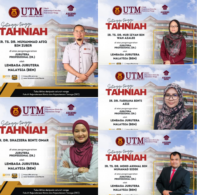 TAHNIAH DI ATAS PENGANUGERAHAN JURUTERA PROFESIONAL