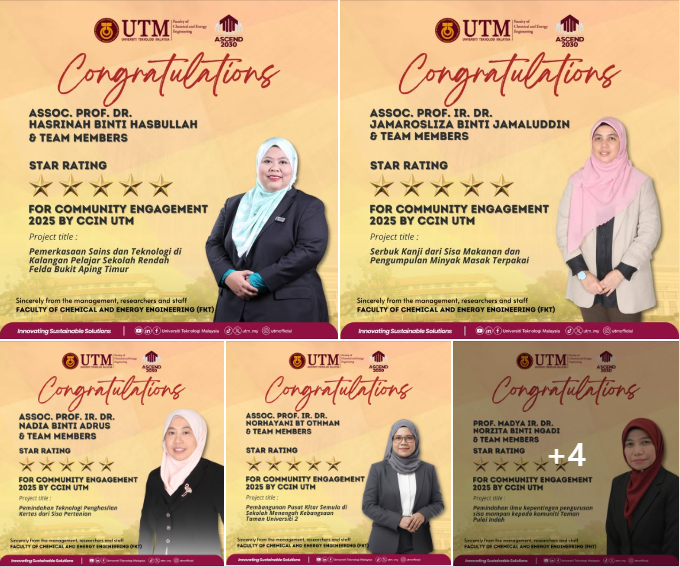 Congratulations to FKT Community Project Leaders and team for achieving a Star Rating for the Community Engagement Project 2025 by CCIN UTM